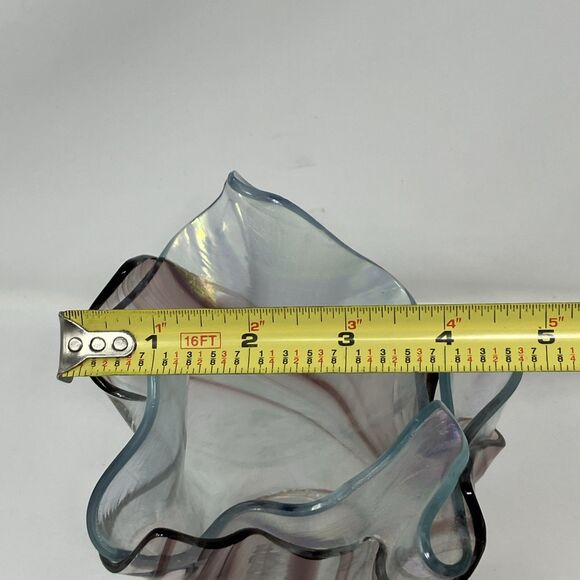 Studio Art Glass Purple Iridescent Handkerchief Vase Signed Double Layer - Picture 3 of 9